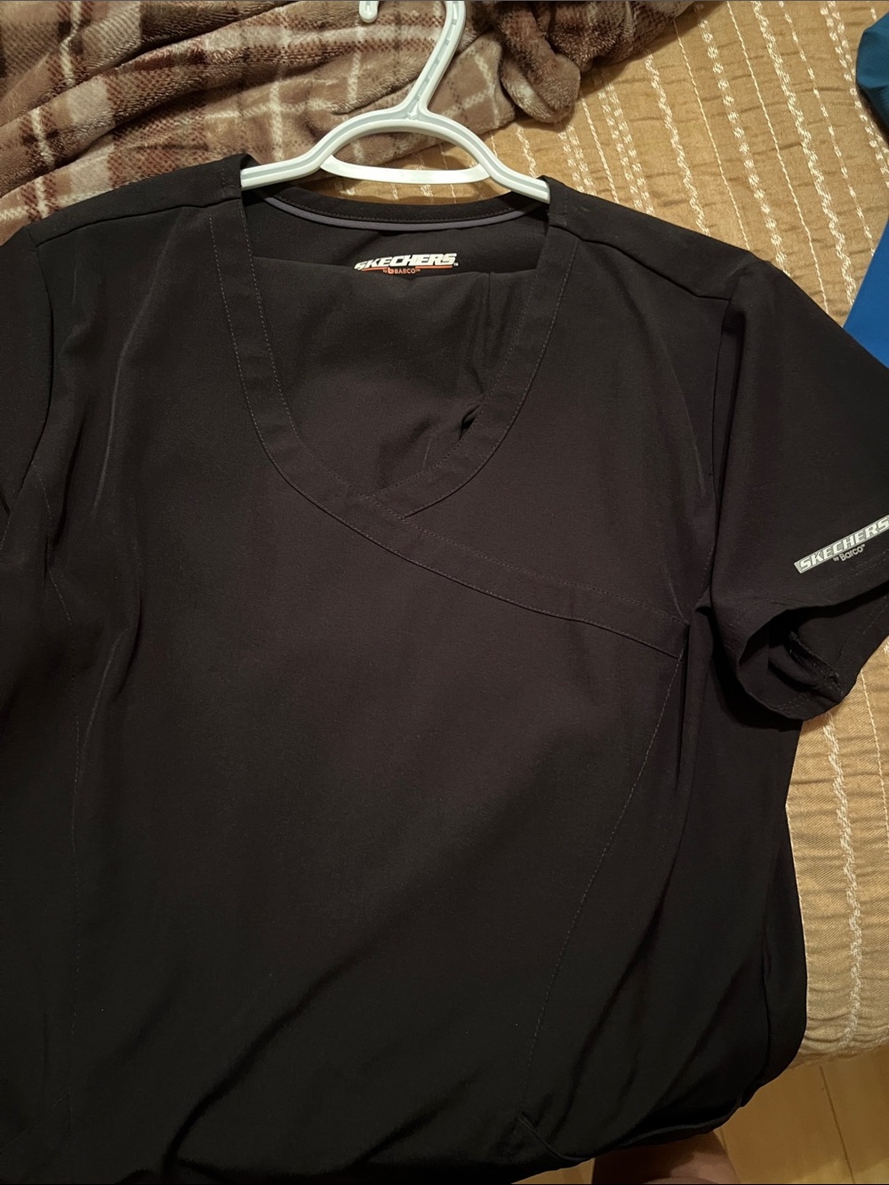 Skechers Black V-Neck Crossover Scrub Top